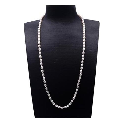 30'' 80cm Women Jewelry natural pearl 6mm bright white oval round freshwater pearl long necklace gift