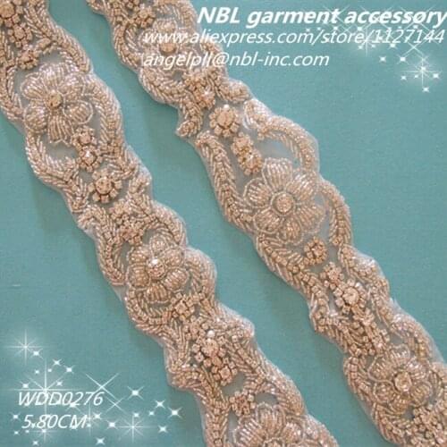 10 yards) Iron on bridal beaded silver clear rhinestone trim for wedding dress garment sash DIY WDD0276