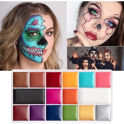 16 Color Face Body Paint Oil Halloween Non Toxic Makeup Palette Non Toxic Safe Water Paint Oil Christmas Halloween Party Tools