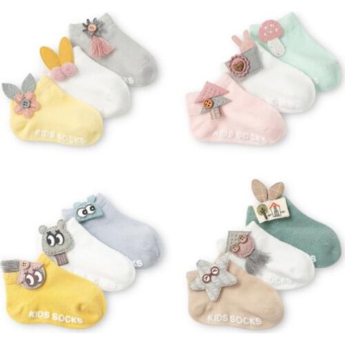 3Pairs/Set Wholesale Baby Girls Boys Socks Anti-Slip Gel Breathable Cotton Socks Short Tube Summer Socks for Kids