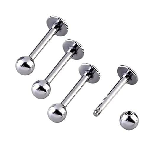 4pcs 16g Stainless Steel Labret Ring Ball Stud Piercing Silver
