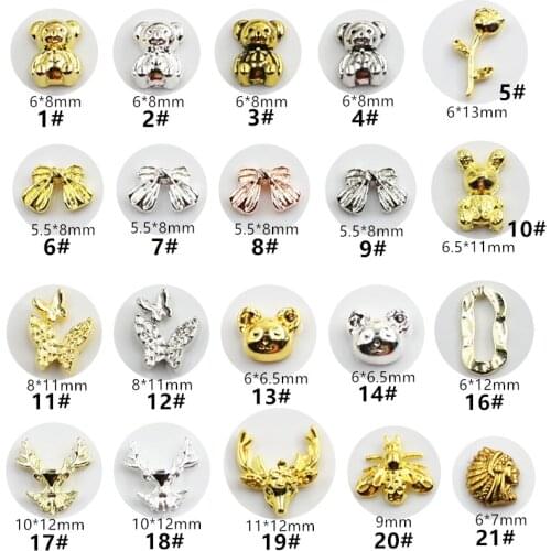 50pcs/pack Korea 3D Nail art Parts Kawaii Bear Butterfly Accessories Alloy Charms Nail Deco Supplies For Nail Professionals