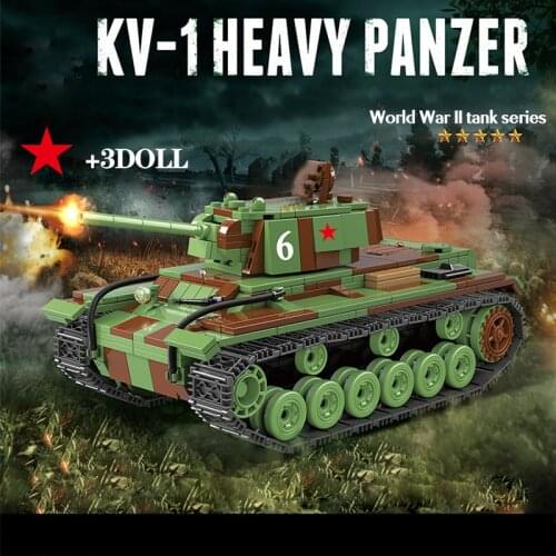 768PCS City Military Soviet Russia KV 1 Tank Building Blocks Set WW2 Tank Soldier Weapon Bricks Sets Toys for Boys