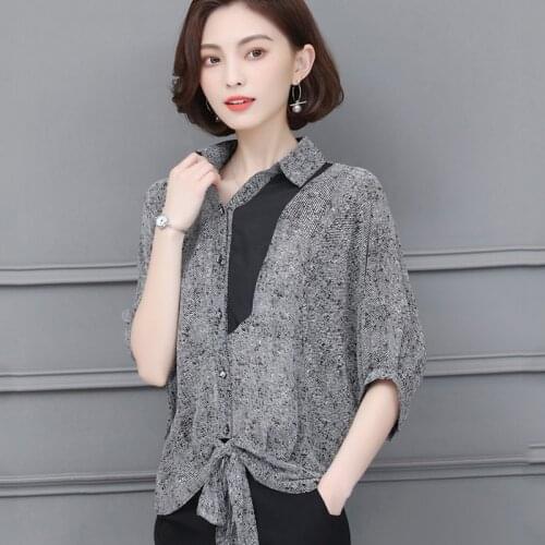 2018 Summer Fashion Women Loose Patchwork Batwing Sleeve Chiffon Blouse , Female Casual Shirt , 3XL 4xl Bow Blouses For Woman
