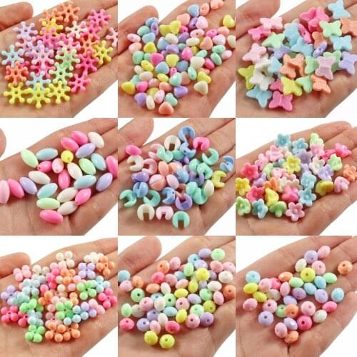 100pcs Rainbow Five-point Star Heart Acrylic Round Ball Spacer Beads For Jewelry Making DIY Jewelry Accessories For Handicrafts