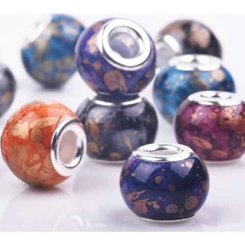 10Pcs/Lot Mixed Deep Color Big Hole Loose Round Glass Charms Beads fit for European Pandora DIY Jewelry Bracelet Necklace Making