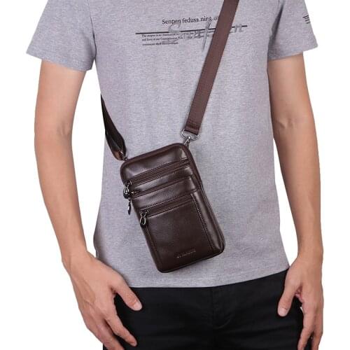 Real Cowhide Hip Bum Cell Phone Case Belt Fanny Pack Casual Cross Body High Quality Genuine Leather Men Waist Hook Shoulder Bags