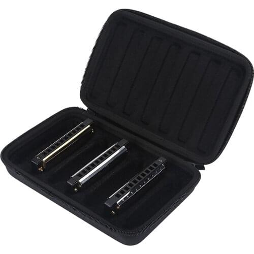 PU Leather Black Harmonica Zippered Carrying Case Storage Bag for 7 Harmonicas