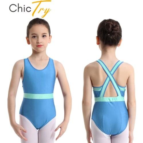 ChicTry Kids Teens Sleeveless Color Block Ballet Leotard Stage Dance Costume Children Girls Gymnastics Leotard Sports Bodysuit