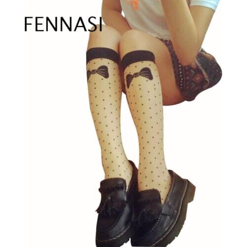 FENNASI Women Sexy Polka Dot Stockings Transparent Acrylic Erotica Long Stockings With Print Cute Stockings With A Bow Harajuku