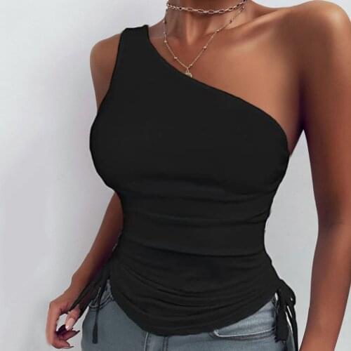 Sexy One Shoulder Woman T-Shirt Summer Casual Solid Color Tee Skew Collar Tshirt Female Short Sleeve Tight T Shirt Women Tops