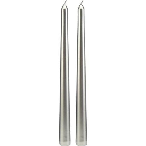 Intent Candle-Candlestick Candle-Metallic-2 Pcs-Silver-26 cm