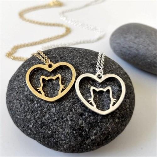Dainty Cat Love Heart Necklace Kitten charm Pendants Pretty and Delicate Minimalist Cat Lover Jewelry for Pet memorial Gift