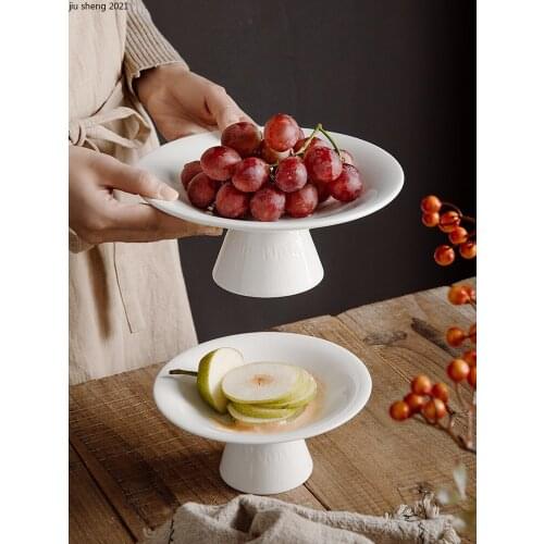 European-style Ceramic Tall Storage Tray Creative White Cake Jewelry Display Stand Home Fruit Snack Tall Tray Kitchen Tableware