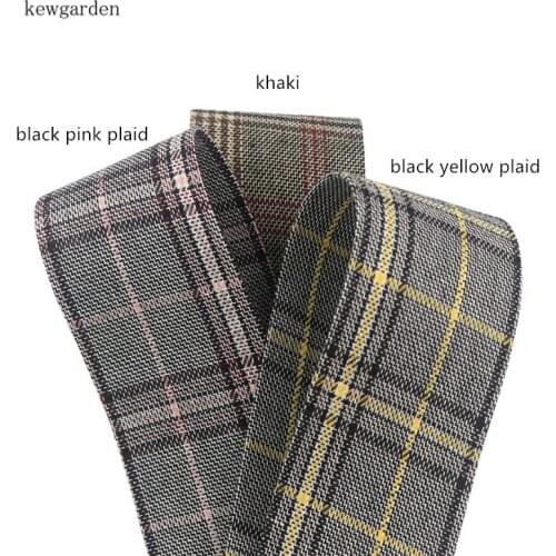 Kewgarden 50mm 2" Plaid Cotton Layering Cloth Ribbons DIY Bowknot Satin Ribbon Handmade Tape 5m/lot
