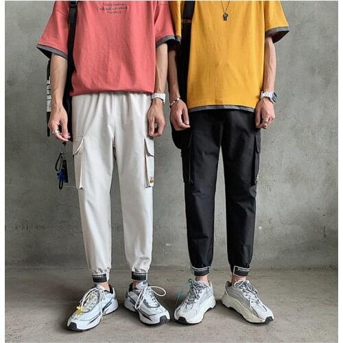 Korean Fashoins Sweat Pants Men Japanese Streetwear Joggers Pants 2021 Cargo Pants Mens Pockets Punk Pants Male Black