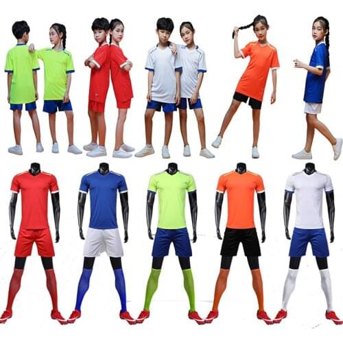 Men short sleeve blue soccer jersey set green football uniform red soccer shirt kids running sport jersey customized name number