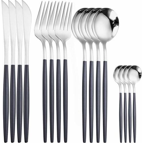 Kitchen Cutlery Set Forks Knives Spoons Tableware Set Stainless Steel Dinner Dinnerware Set Red Gold 16pcs Flatware Eco Friendly