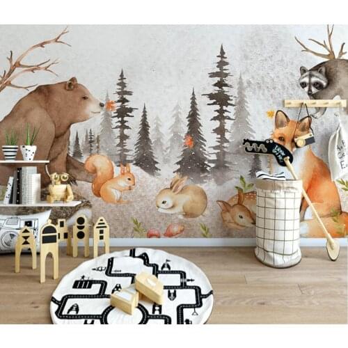 Hand painted woods bear animal mural children background wall decoration painting home decoration custom size 3d wallpaper photo