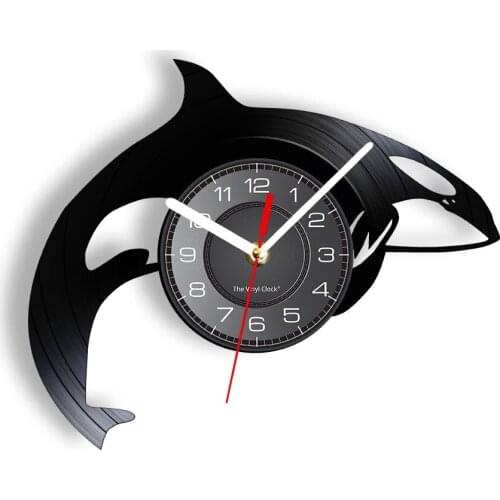 Shark Silhouette Wall Clock Sea Animals Wall Watch Made Of Real Vinyl Record Modern Wall Art For Aquarium Nursery Kids' Room