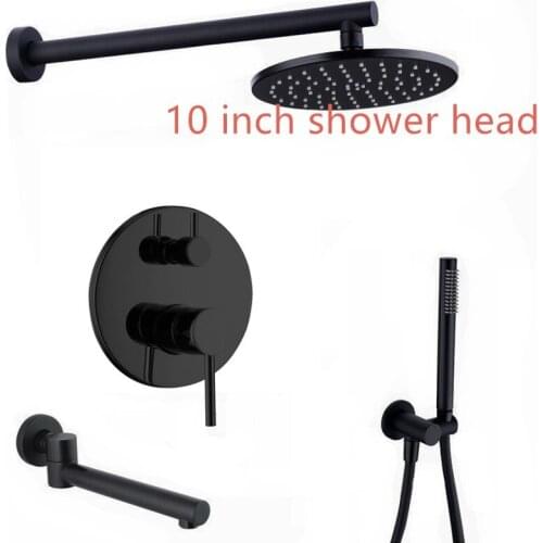 Wall Mounted Black brass Bathroom Shower Set 10" Rianfall Shower Head Shower Faucet set Shower Arm Diverter Mixer Handheld Set