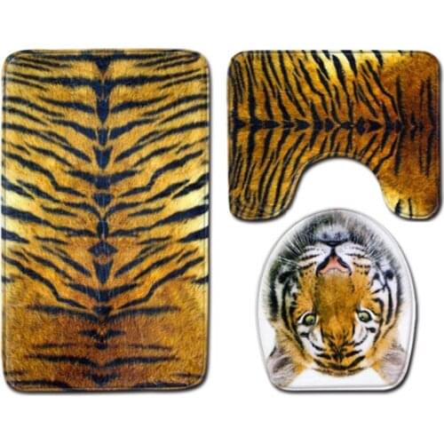 Leopard Print Toilet Non-slip Cushion Cover Carpet Non-slip Shower Carpet Set Household Toilet Cover Shower Tiger Lion Floor Mat