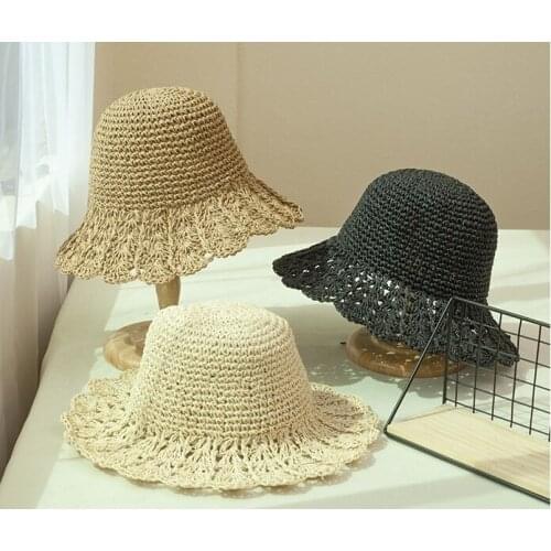 202103-YZ new summer handmade PAPER Ruffles Hollow knitting sunshade beach holiday lady sun cap women leisure hat