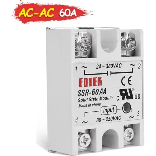 AC-AC 24-380VAC Output SINOTIMER 60A SSR-60AA Single Phase Solid State Relay SSR Without Cover