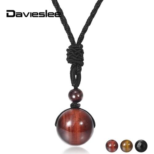 Natural Tiger Eye Onyx Stone Womens Mens Necklace Adjustable Healing Stone Bead Pendant Charm Necklace for Women Men LONM03