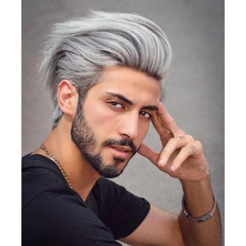 Wigs for Men Short Synthetic Hair Natural Silver Gray Party Daily Use HighTemperature Fiber Heat Resistant