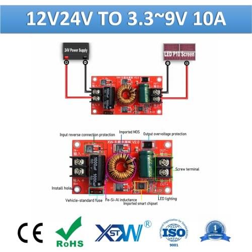 XWST Open Frame Circuit PCB Board DC DC 12v 24v to 3.3v 3.7v 4.2v 5v 6v 7.5v 9v Voltage Regulator 10A Power Supply Buck Module