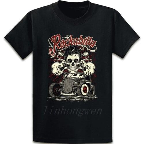 Gift For Rockabillys Hotrod Skull Guitar T Shirt Basic Character Formal Spring O-Neck Tee Shirt Normal Fit Shirt