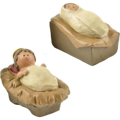 Polyresin Baby Jesus In Manger Religious Nativity Mini Figurine Decoration