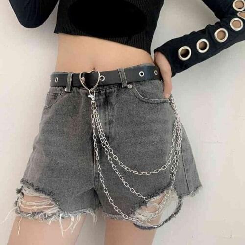 Punk Hip-hop Fashion Three Layer Chain Belt Women Girls Love Heart Belts Female PU Leather Waist Belt Jeans Pants Strap