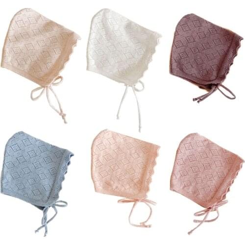 Baby Girl Hats Cotton Solid Color Baby Hats & For 0-24 Months Newborn Babies Knitted Hat With Lace Flowers