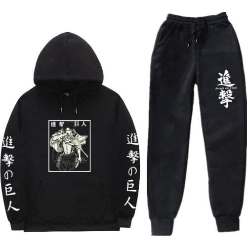 Anime Attack On Titan Two-piece hooded sweatshirt sportswear mens track suit hoodie autumn Winter clothes hoodie + pant