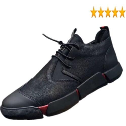 Euro Autumn Mens Genuine Patchwork Sneaker Fashion Round Toe Elastic Band Thick Bottom Male Casual Leather Shoes