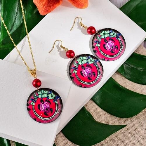 Hawaiian Jewelry Set Hot Sale Color Metal Round Flower Drop Trendy Acrylic Earrings and Necklace Wholesale Hot Selling for Women