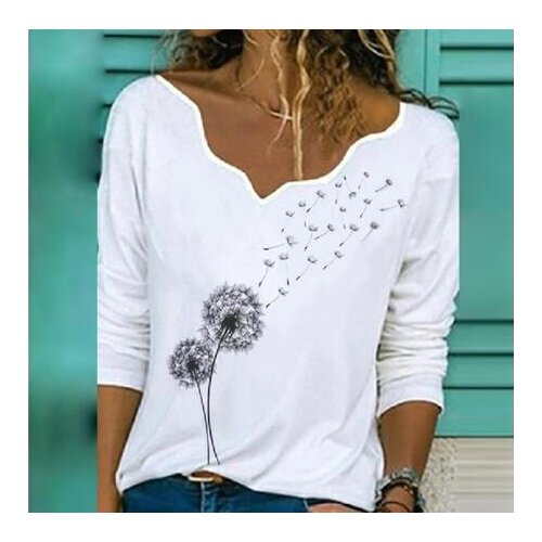 Elegant V Neck Long Sleeve Autumn Blouse Woman Dandelion Letters Print Casual Shirts 2020 Fashion Streetwear Women Tops Pullover