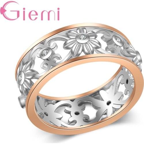 Special Hollow Flowers Shape Design 925 Sterling Silver Width Finger Rings Cubic Zirconia Jewelry Crystal For Women Ladies