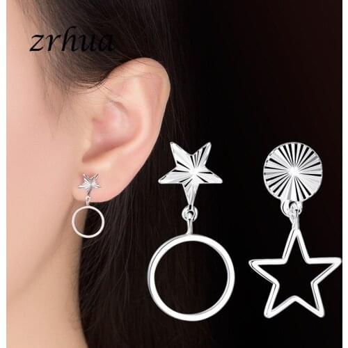 ZRHUA Original Silver Color Drop Earrings Star Shape Ear Jewelry for Women Wedding Engagement Bijoux Wholesale Christmas Gifts