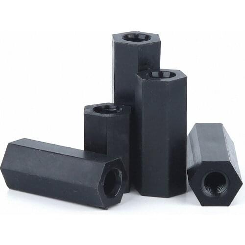 10pcs M3 M4 Black Nylon Hex Female to Female Hollow Pillars Standoff Spacer PCB Board Nut Hexagonal Stud Spacer
