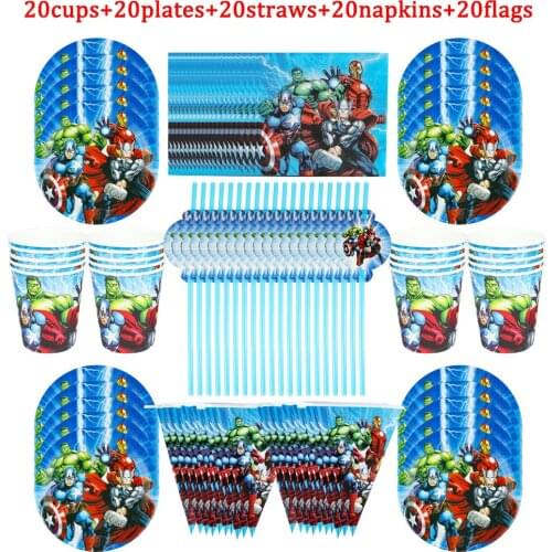 100Pcs Disney The Avengers Style Party Birthday Decorations Super Hero Tableware Sets Supplies For Kids