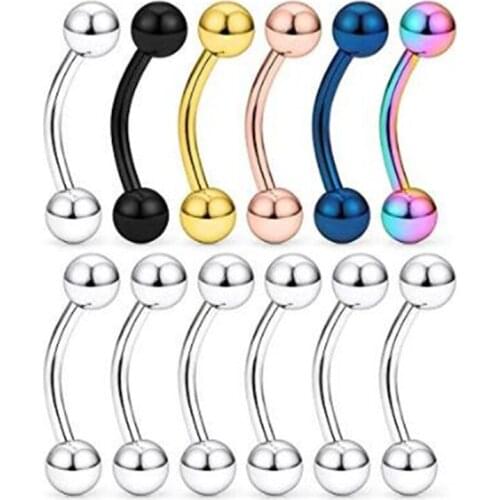12PCS 14G Stainless Steel Curved Eyebrow Nose Septum Earring PA Snake Eye Tongue Nipple Lip Helix Tragus Cartilage Piercing Ring