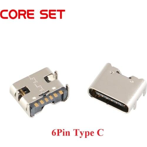 50pcs/lot 6 Pin SMT Socket Connector Micro USB Type C 3.1 Female Placement SMD DIP For PCB design DIY high current charging