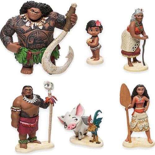 6pcs/set 6-12cm Moana Princess Maui Chief Tui Tala Heihei Pua Action Figure Brinquedo Toys For Children New Year Gift