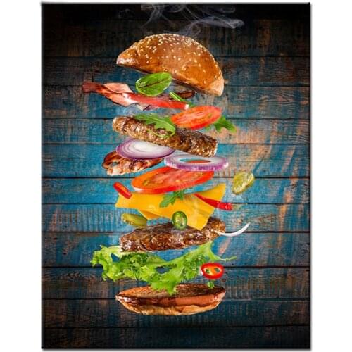 Diamond Painting Hamburger Vegetables food Full Square Daimond Mosaic Cross Stitch Home Decor Diamond Embroidery Landscape