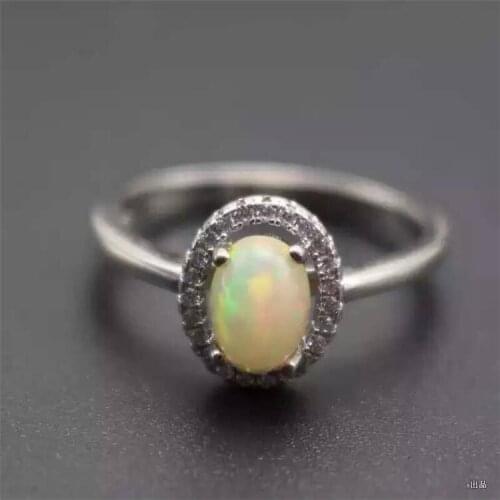 Free Shipping Fashion Ring REAL S925 sterling silver inlaid Natural OPal ring 5*7mm