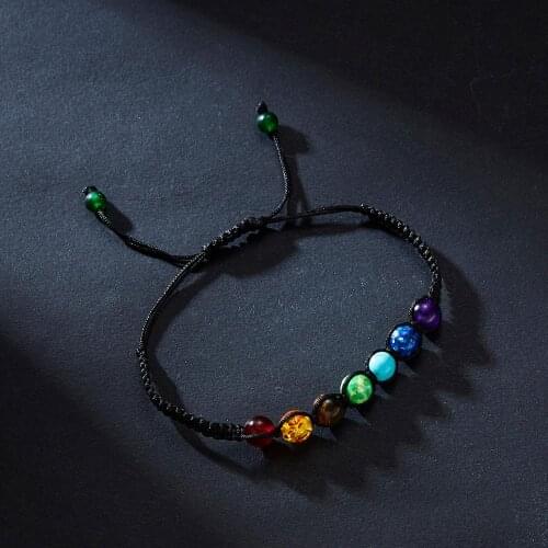 Buddha Bless Lose Weight Chakra Bracelet Black Lava Healing Balance Beads Reiki Prayer Natural Stone Rope Weave Bracelet Gift
