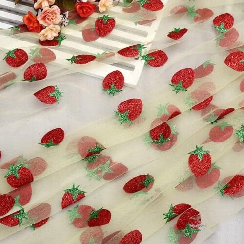 Strawberry Glitters Lace Fabric Mesh Net DIY Lady Dress Childrens Clothing Gauze Skirt Home Decoration Fabric